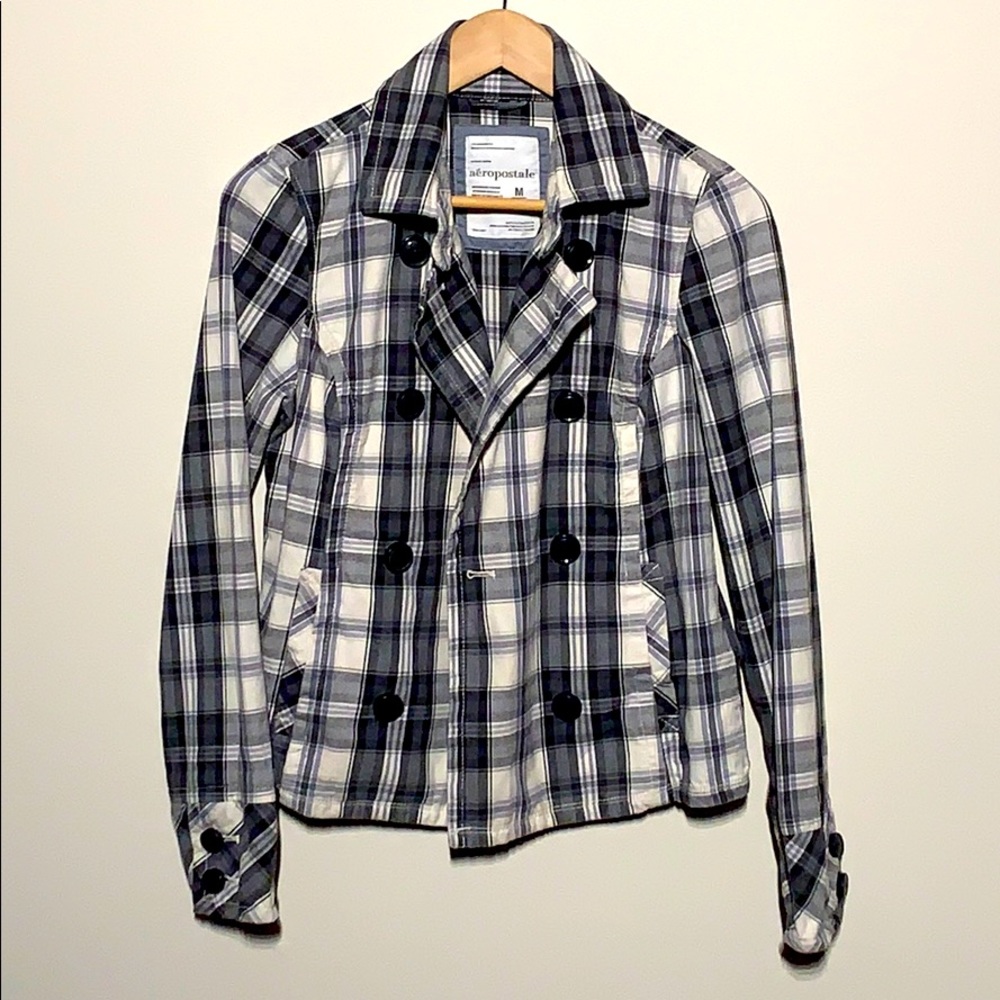 Aeropostale Gray Plaid Button Jacket